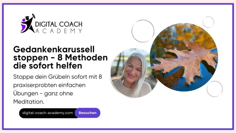 Gedankenkarussell stoppen Cover - Frau und ein Blatt im Fluss